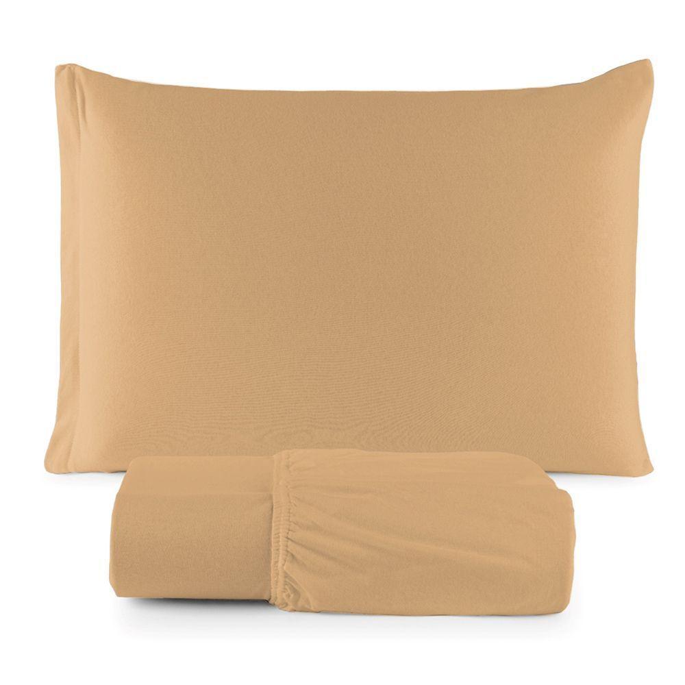 Jogo De Cama Lençol Sereno Solteiro Em Malha Algodão 2 Peças Mostarda 100% Algodão - 1