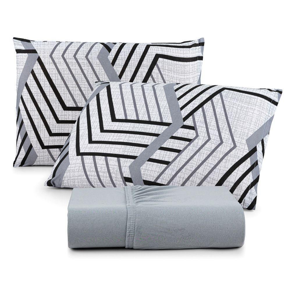 Jogo De Cama Lençol Sonho Bom Queen Em Malha Algodão Cinza 100% Algodão - 1