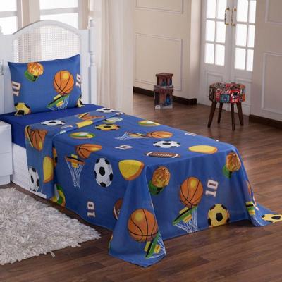Jogo De Cama Lençol Solteiro Alegria 2 Peças Futebol Azul 100% Poliéster