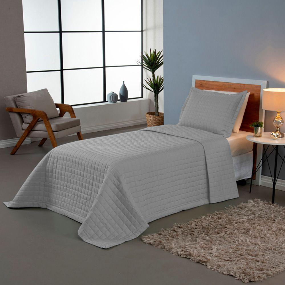 Kit Cobre Leito Colcha Monaco Solteiro Dupla Face 2 Peças Cinza 100% Poliéster - 2