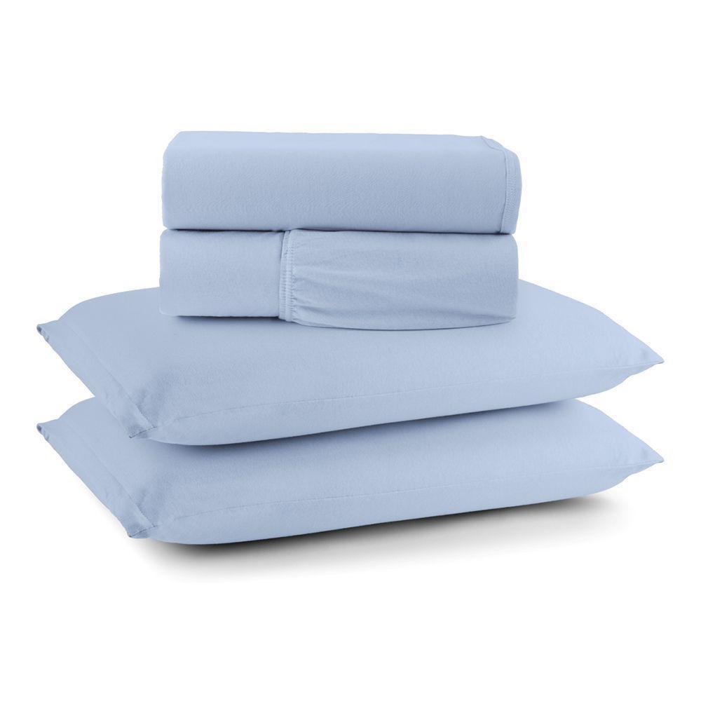 Jogo De Cama Lençol Sereno Queen Em Malha Algodão 4 Peças Azul Claro 100% Algodão - 1