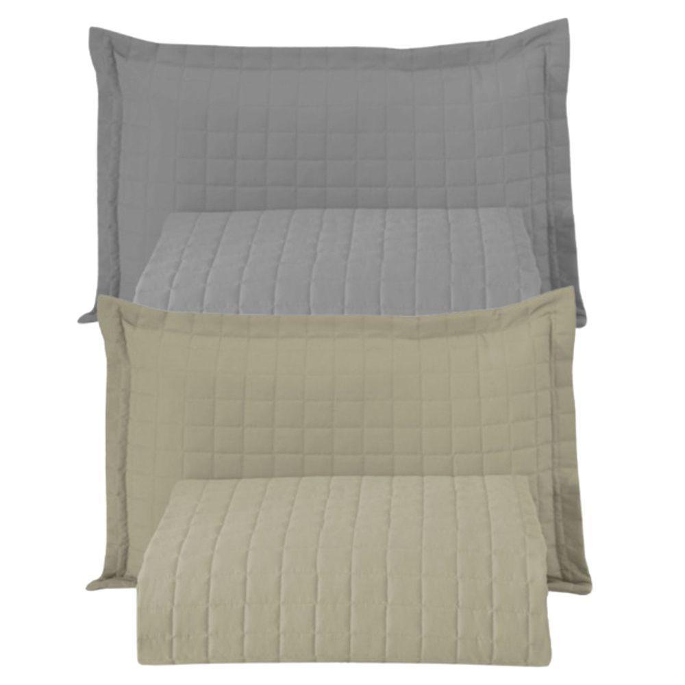 Combo 2 Kit Cobre Leito Colcha Monaco Solteiro Dupla Face Cinza Cáqui 100% Poliéster - 1