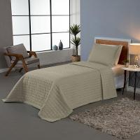 Combo 2 Kit Cobre Leito Colcha Monaco Solteiro Dupla Face Cinza Cáqui 100% Poliéster