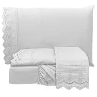 Jogo De Cama Lençol Queen Supremo 3 Peças Micropercal 300 Fios Branco 100% Poliéster - 1