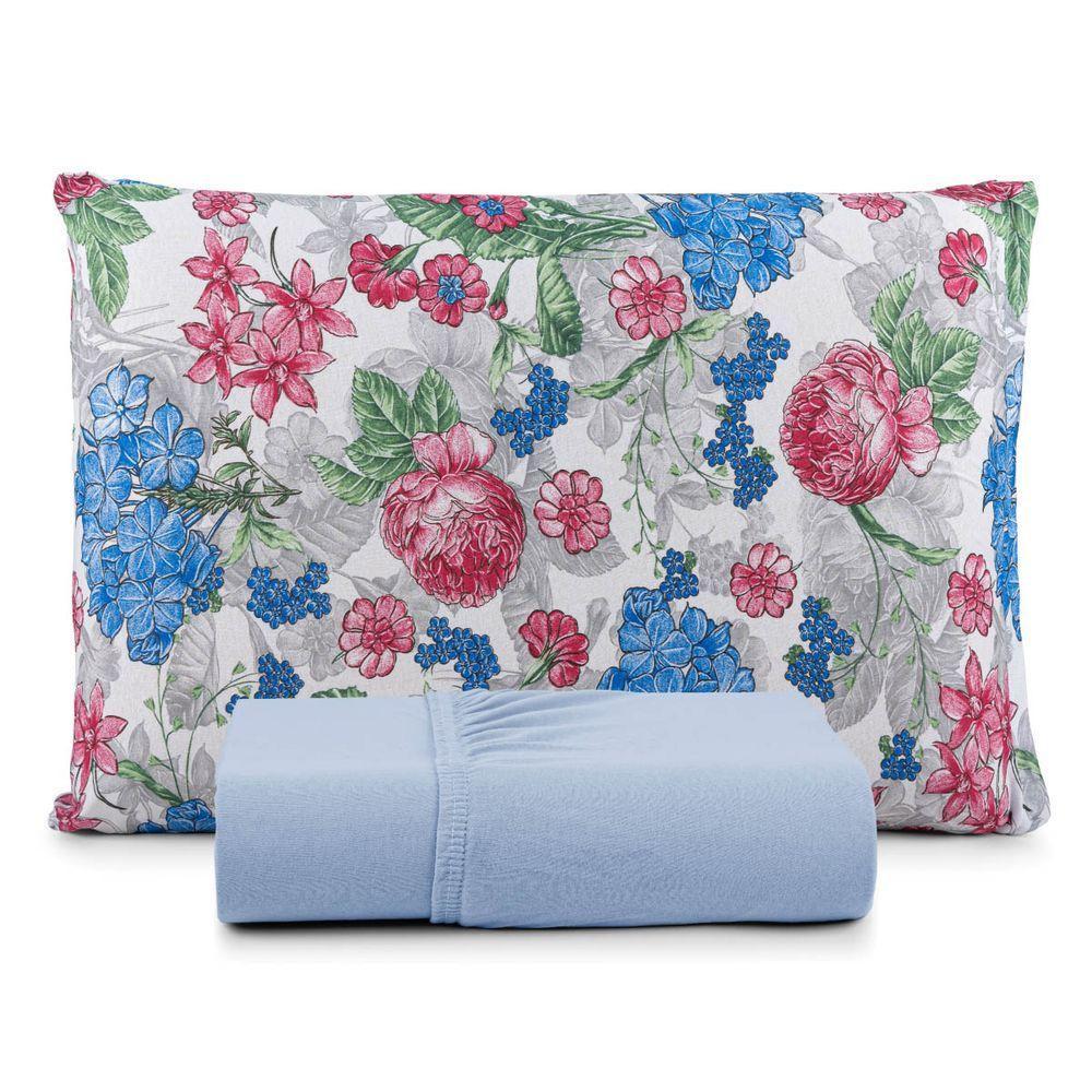 Jogo De Cama Lençol Sonho Bom Solteiro Em Malha Algodão 2 Peças Azul 100% Algodão - 1