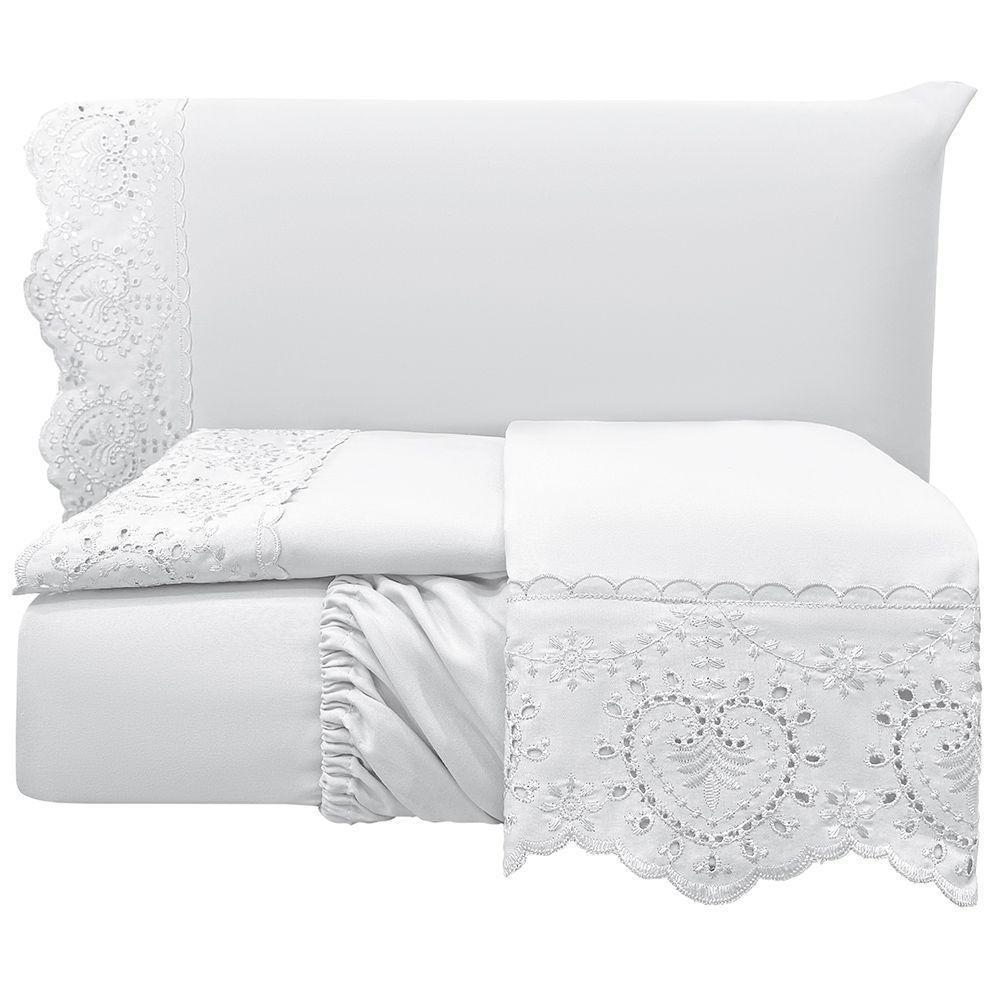 Jogo De Cama Lençol King Nupcial Percal 300 Fios 4 Peças Branco 100% Poliéster - 1