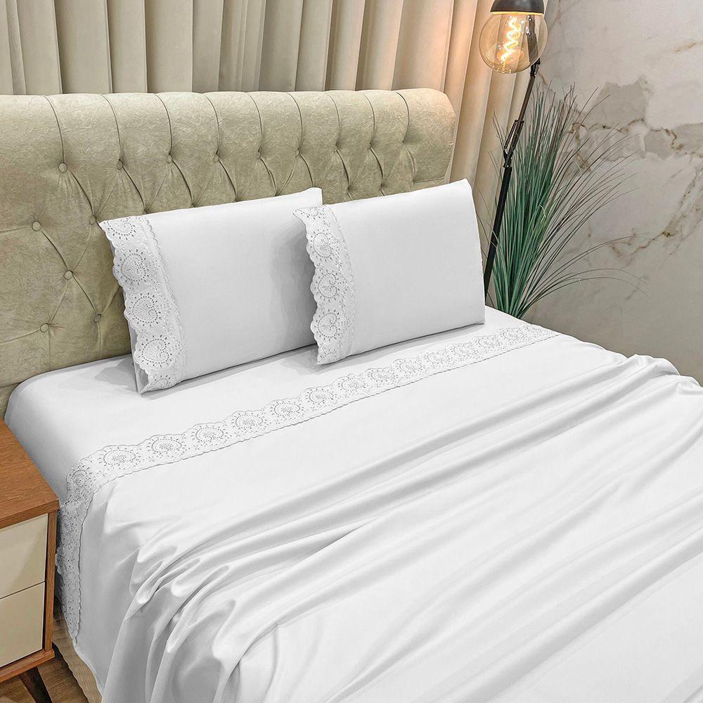 Jogo De Cama Lençol King Nupcial Percal 300 Fios 4 Peças Branco 100% Poliéster - 2