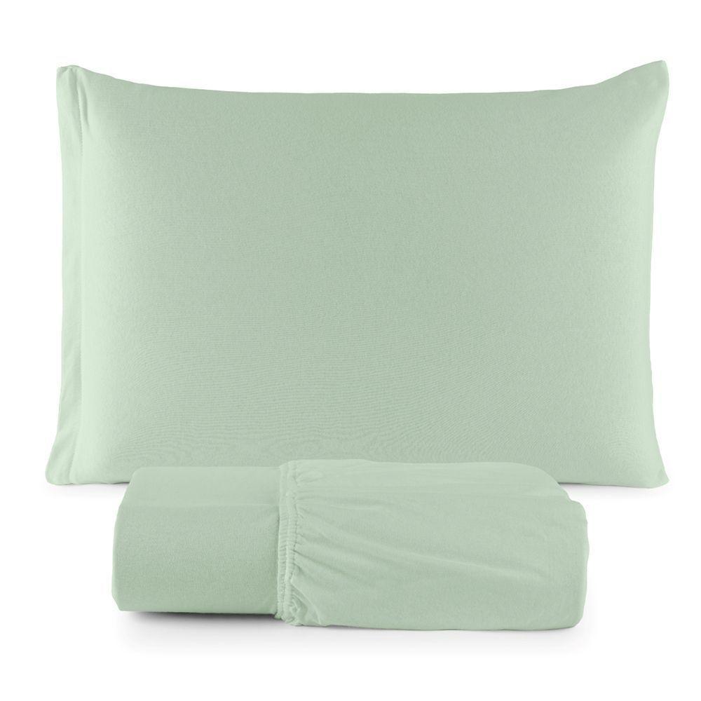 Jogo De Cama Lençol Sereno Solteiro Em Malha Algodão 2 Peças Verde 100% Algodão - 1