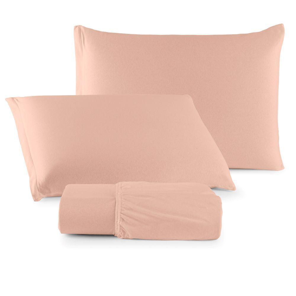 Jogo De Cama Lençol Sereno Queen Em Malha Algodão Salmão 100% Algodão - 1