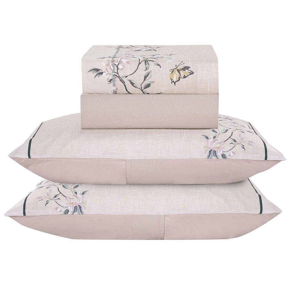 Jogo De Cama Lençol Queen Bouquet Percal 300 Fios 4 Peças Rosê 100% Poliéster - 1
