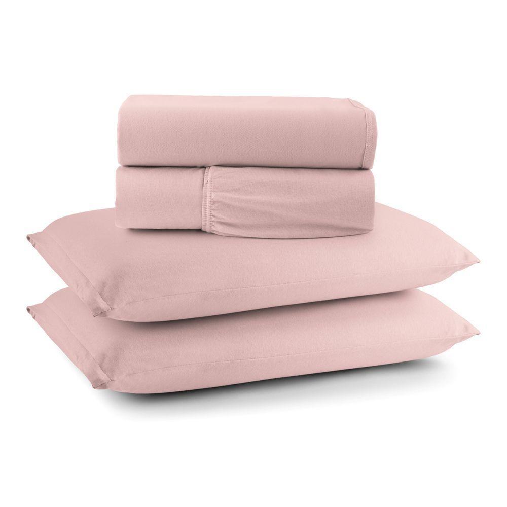 Jogo De Cama Lençol Sereno Casal Em Malha Algodão 4 Peças Rosê 100% Algodão - 1