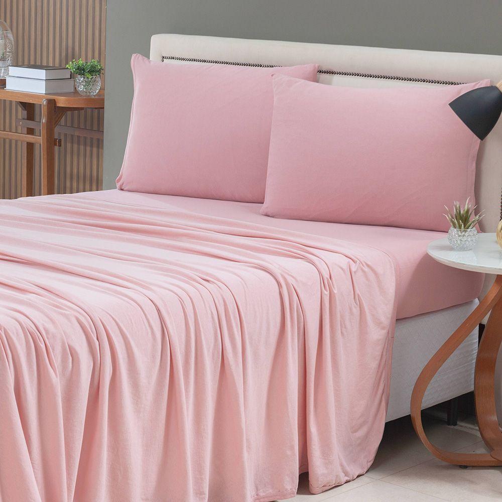 Jogo De Cama Lençol Sereno Casal Em Malha Algodão 4 Peças Rosê 100% Algodão - 2