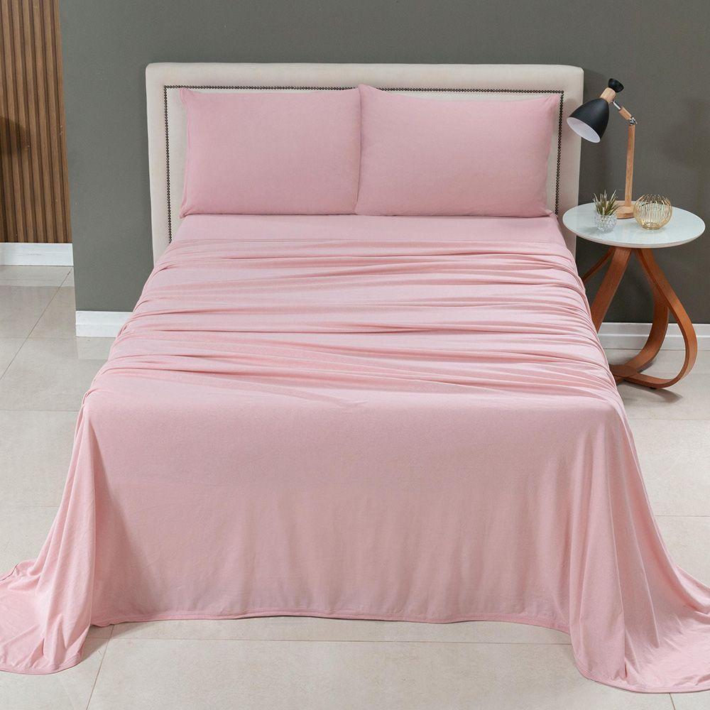 Jogo De Cama Lençol Sereno Casal Em Malha Algodão 4 Peças Rosê 100% Algodão - 3