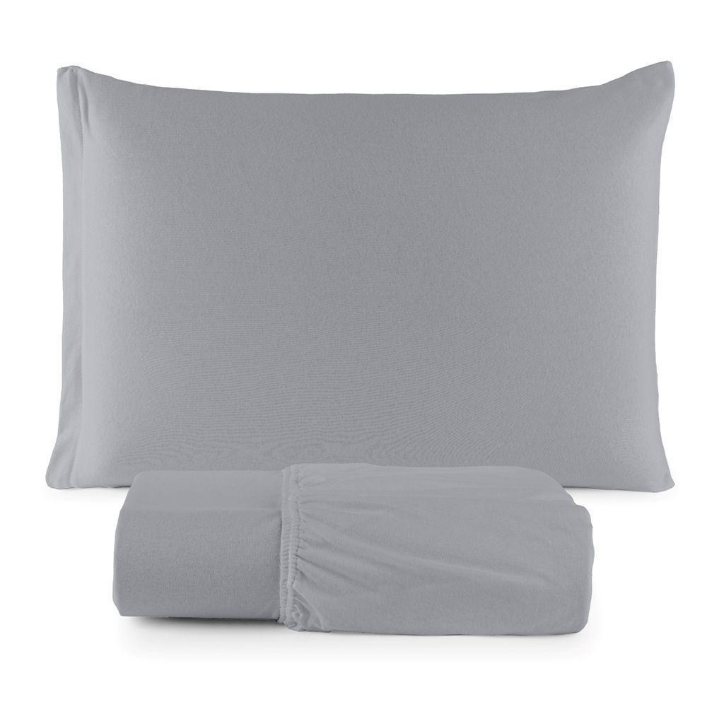 Jogo De Cama Lençol Sereno Solteiro Em Malha Algodão 2 Peças Cinza 100% Algodão - 1