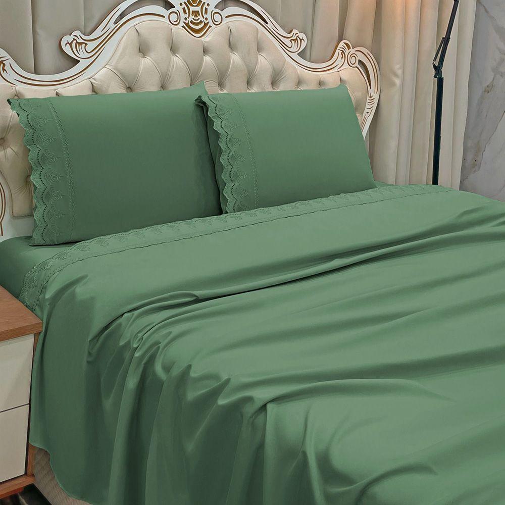 Jogo De Cama Lençol Casal Supremo 3 Peças Micropercal 300 Fios Verde 100% Poliéster - 2