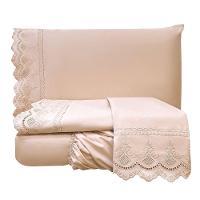 Jogo De Cama Lençol Queen Supremo 3 Peças Micropercal 300 Fios Rosê 100% Poliéster - 1