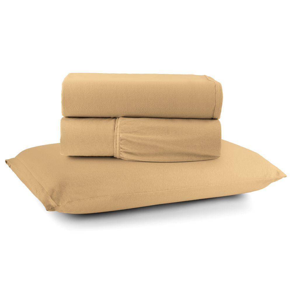 Jogo De Cama Lençol Sereno Solteiro 3 Peças Em Malha Algodão Mostarda 100% Algodão - 1