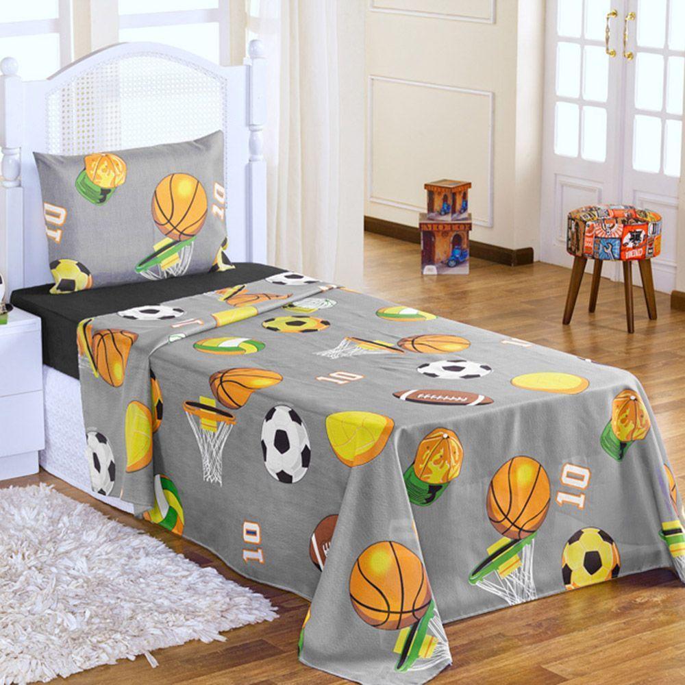Jogo De Cama Lençol Solteiro Alegria 2 Peças Futebol Cáqui 100% Poliéster - 1