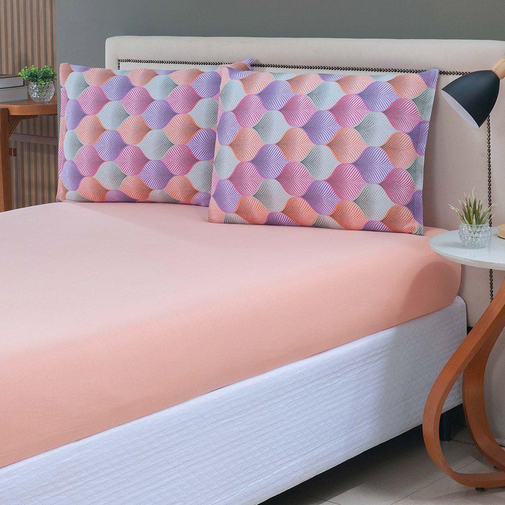 Jogo De Cama Lençol Sonho Bom Queen Em Malha Algodão 3 Peças Salmão 100% Algodão - 2