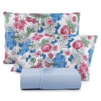 Jogo De Cama Lençol Sonho Bom Queen Em Malha Algodão Azul 100% Algodão - 1