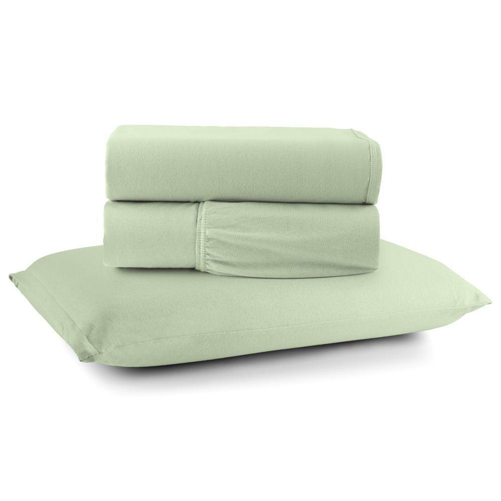 Jogo De Cama Lençol Sereno Solteiro 3 Peças Em Malha Algodão Verde 100% Algodão - 1