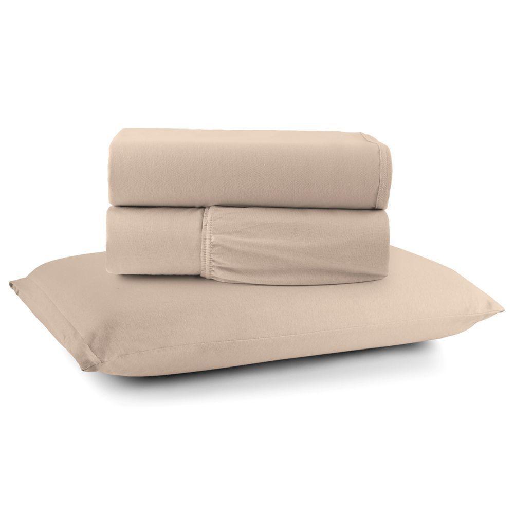 Jogo De Cama Lençol Sereno Solteiro 3 Peças Em Malha Algodão Bege 100% Algodão - 1