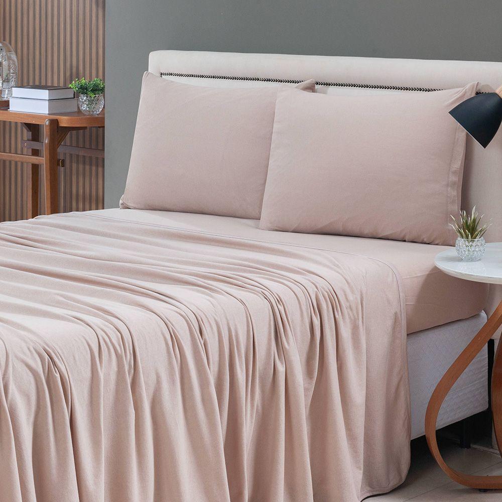 Jogo De Cama Lençol Sereno Casal Em Malha Algodão 4 Peças Bege 100% Algodão - 2
