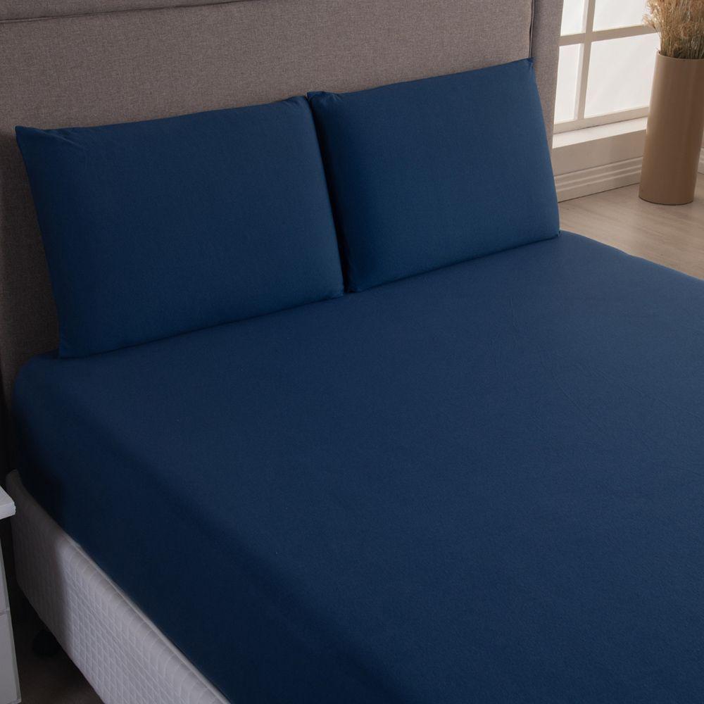 Jogo De Cama Lençol Sereno King Em Malha Algodão Azul Marinho 100% Algodão - 2
