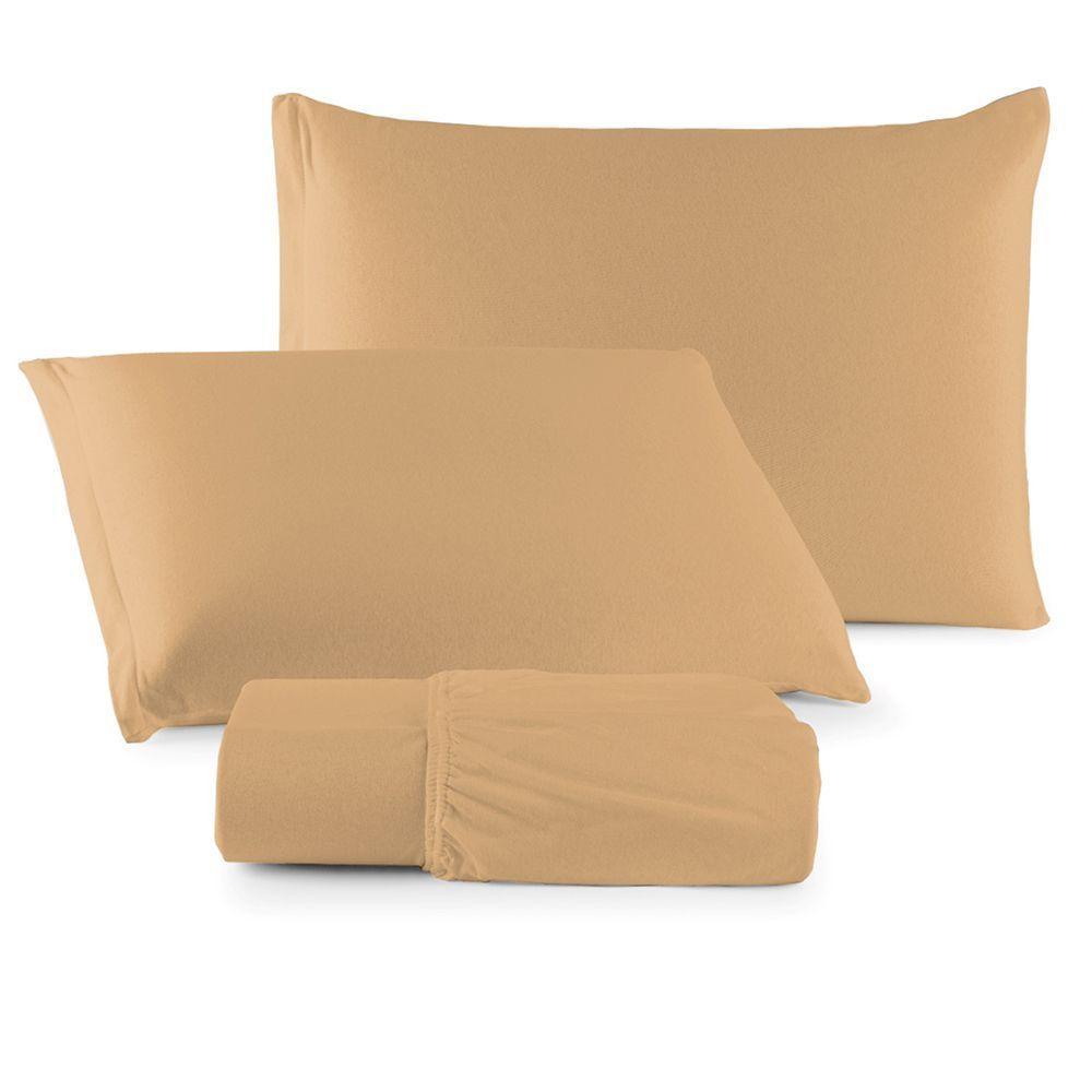 Jogo De Cama Lençol Sereno Queen Em Malha Algodão Mostarda 100% Algodão - 1