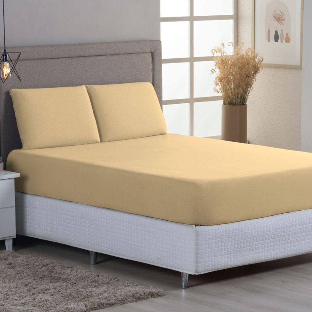 Jogo De Cama Lençol Sereno Queen Em Malha Algodão Mostarda 100% Algodão - 3