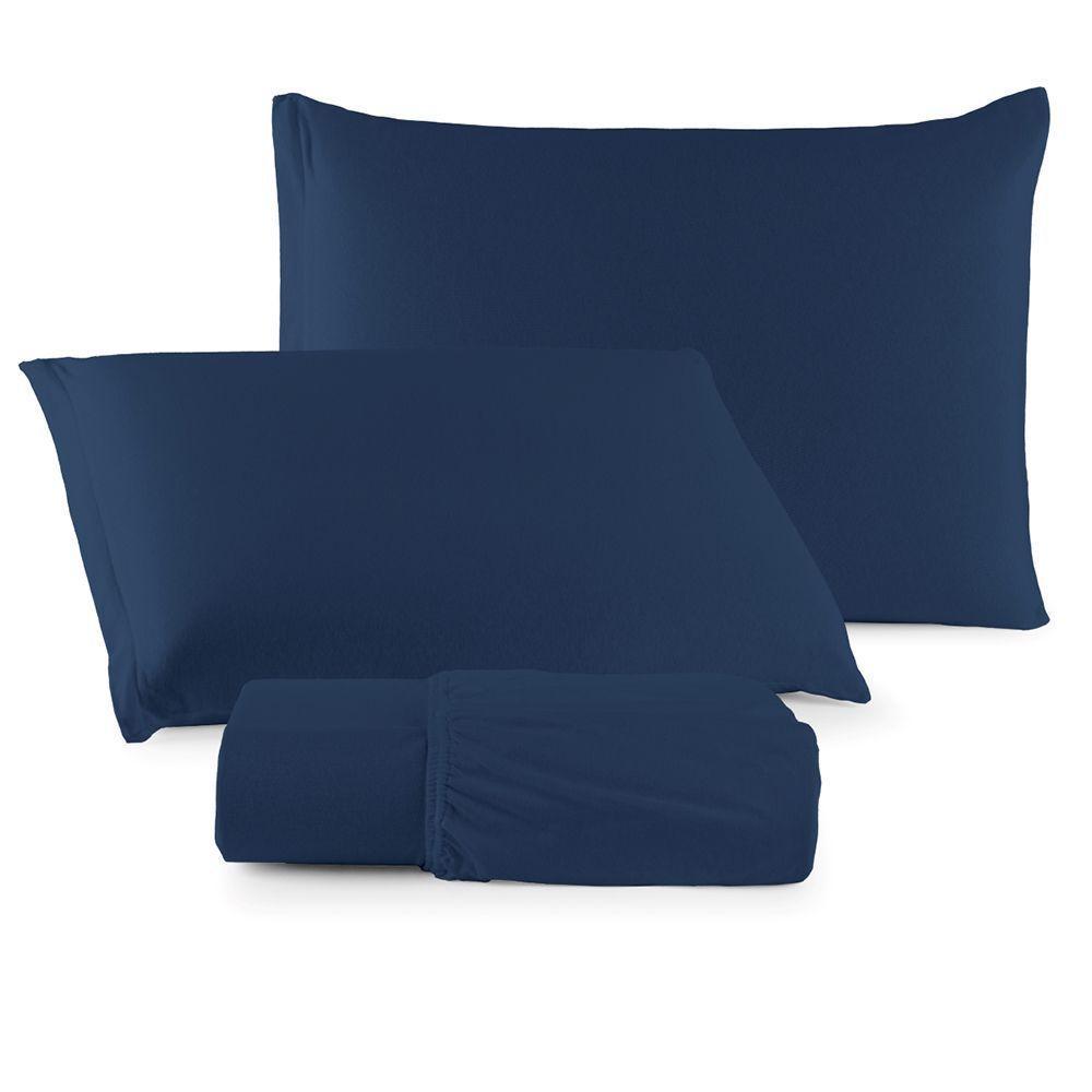 Jogo De Cama Lençol Sereno Queen Em Malha Algodão Marinho 100% Algodão - 1