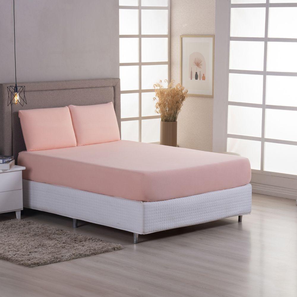 Jogo De Cama Lençol Sereno Casal Em Malha Algodão Salmão 100% Algodão - 3