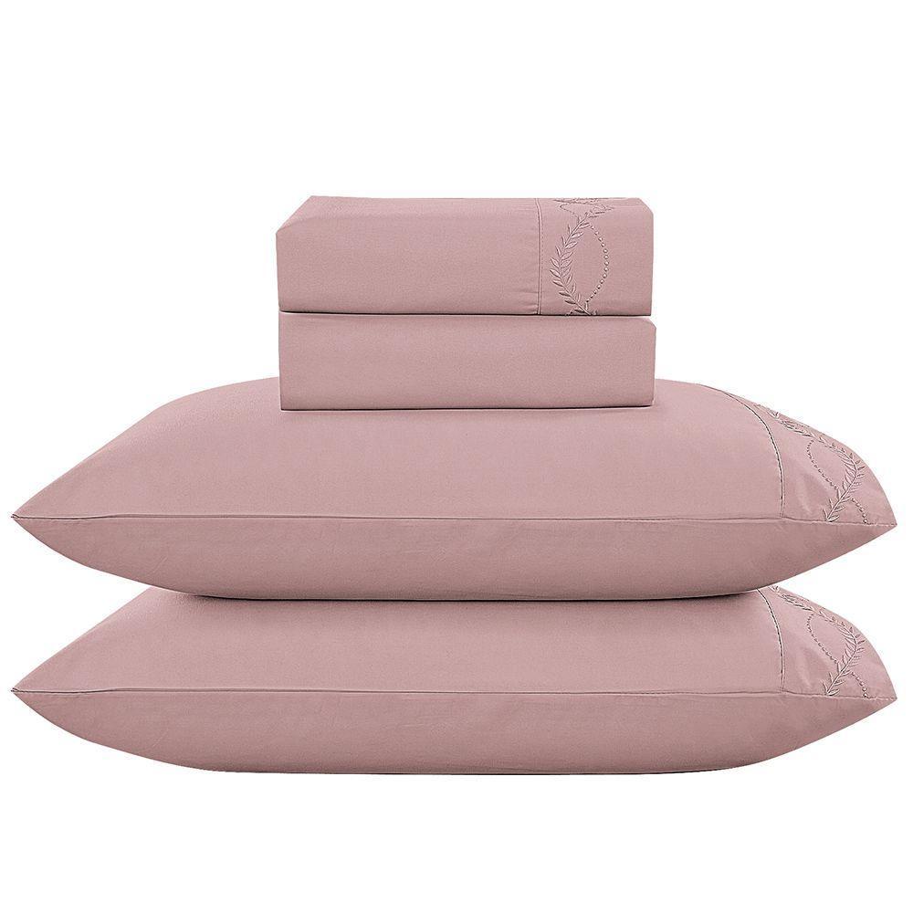Jogo De Cama Lençol King Romantico Percal 300 Fios 4 Peças Rosê 100% Poliéster - 1