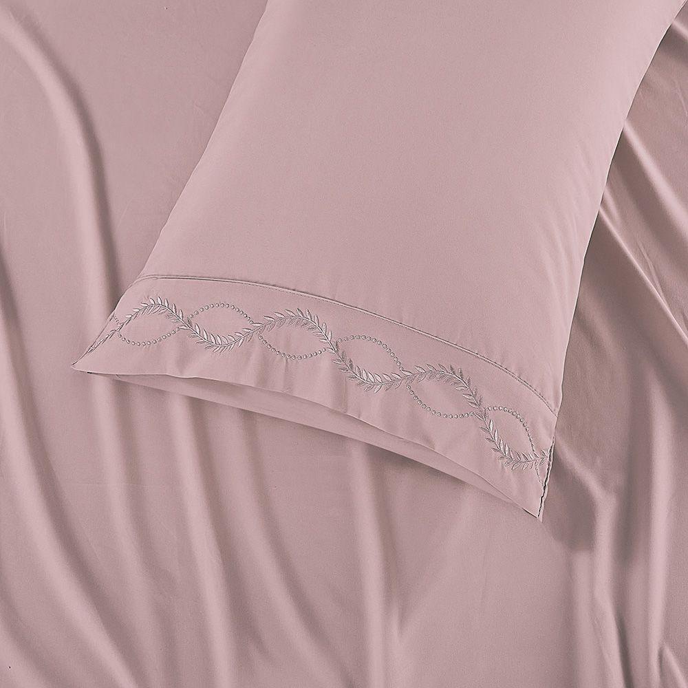 Jogo De Cama Lençol King Romantico Percal 300 Fios 4 Peças Rosê 100% Poliéster - 3