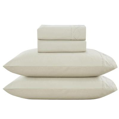 Jogo De Cama Lençol Queen Romantico Percal 300 Fios 4 Peças Bege 100% Poliéster