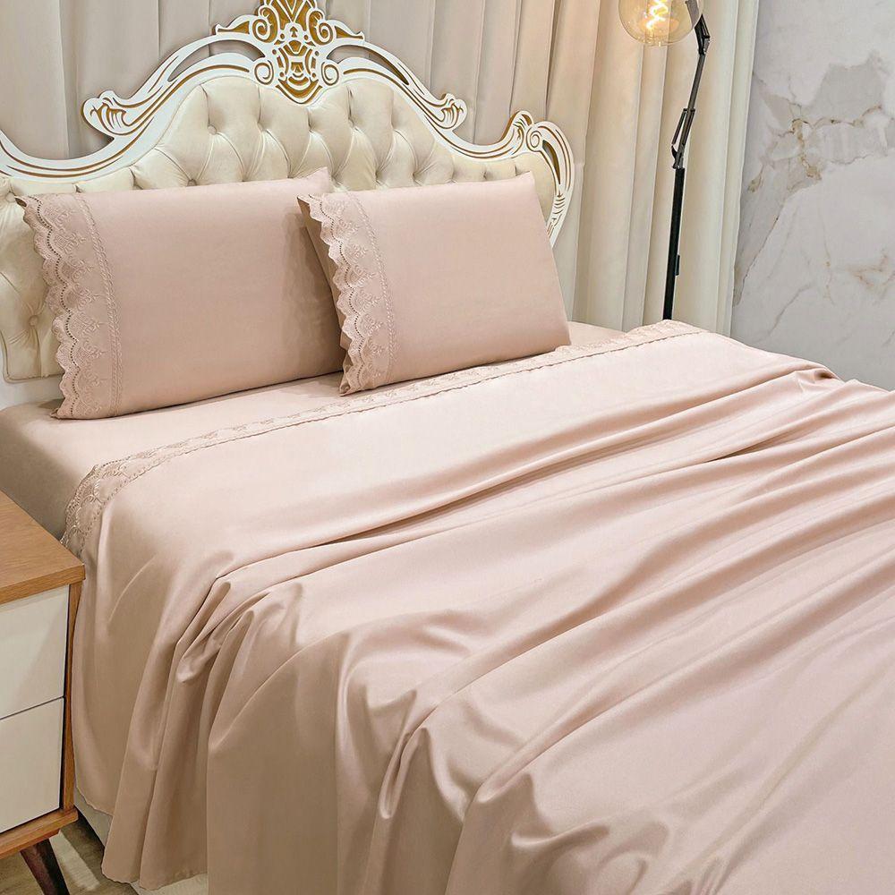 Jogo De Cama Lençol Casal Supremo 3 Peças Micropercal 300 Fios Rosê 100% Poliéster - 2