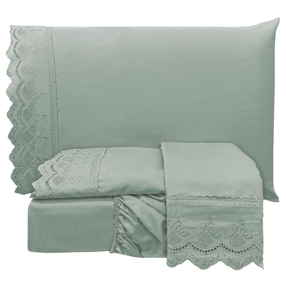 Jogo De Cama Lençol Casal Supremo 3 Peças Micropercal 300 Fios Cinza 100% Poliéster - 1