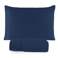 Jogo De Cama Lençol Sereno Solteiro Em Malha Algodão 2 Peças Marinho 100% Algodão - 1