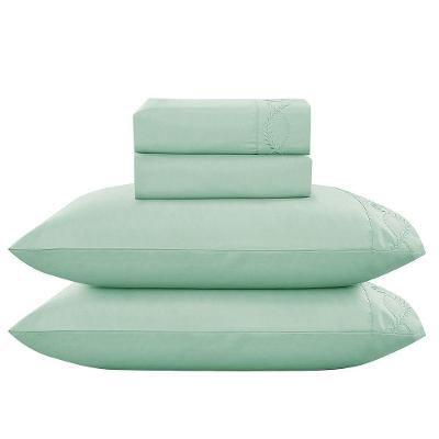 Jogo De Cama Lençol Queen Romantico Percal 300 Fios 4 Peças Verde 100% Poliéster