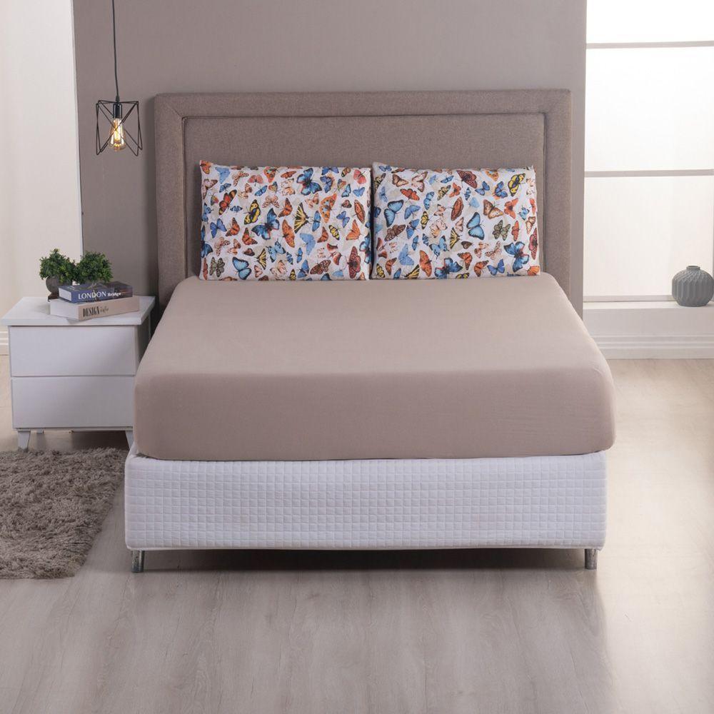 Jogo De Cama Lençol Sonho Bom King Em Malha Algodão 3 Peças Cáqui 100% Algodão - 2