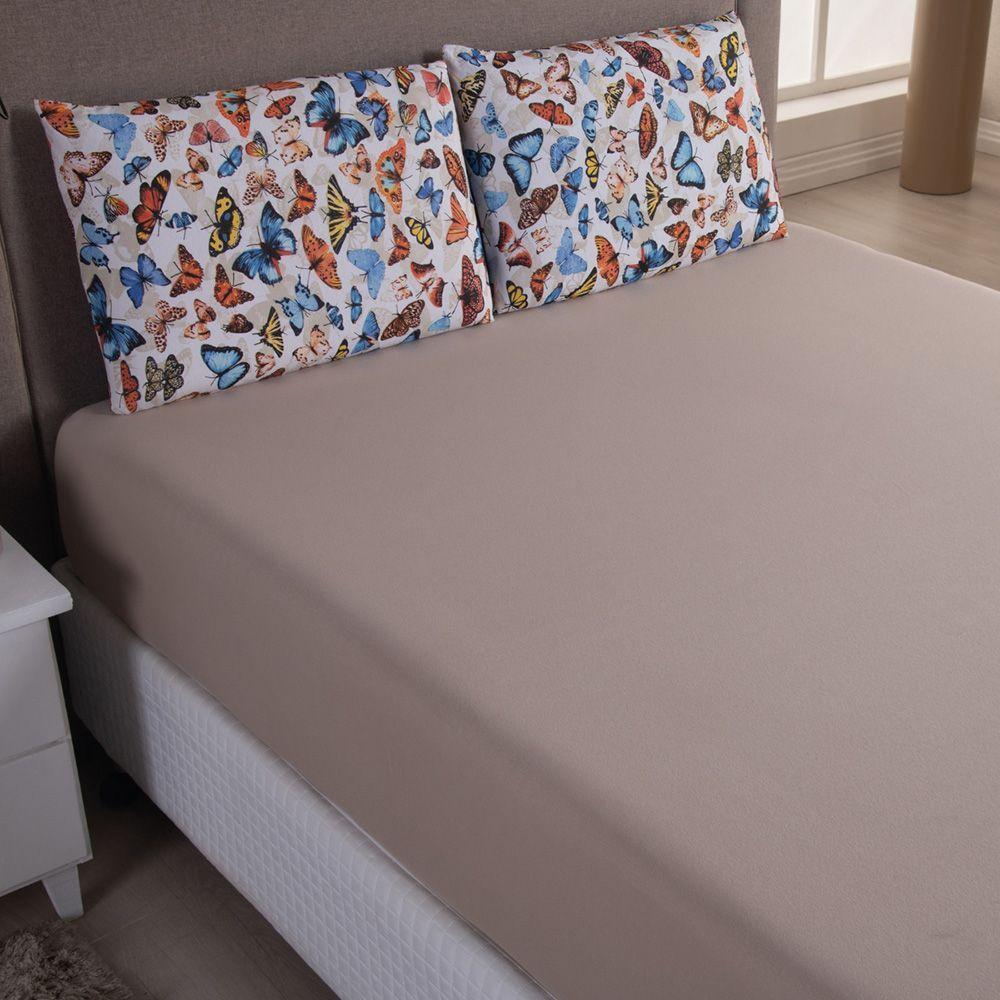 Jogo De Cama Lençol Sonho Bom King Em Malha Algodão 3 Peças Cáqui 100% Algodão - 3