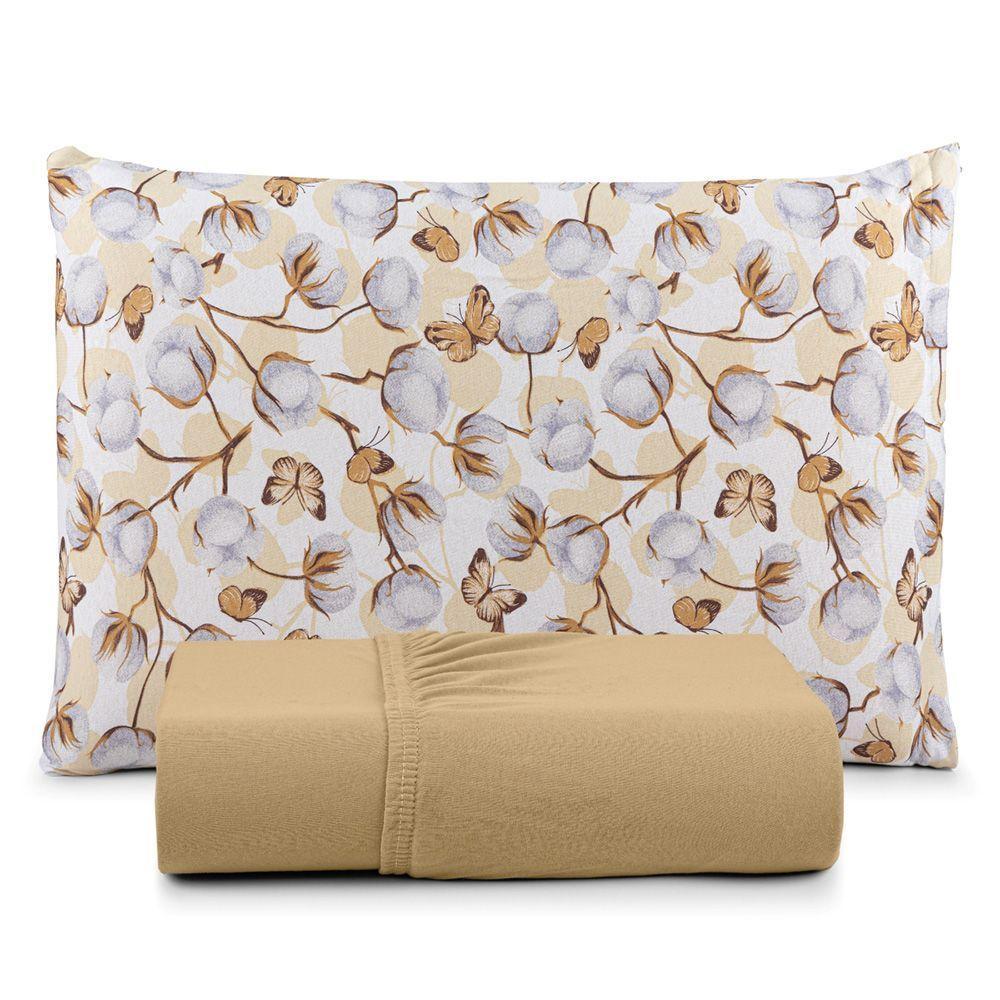 Jogo De Cama Lençol Sonho Bom Solteiro Em Malha Algodão 2 Peças Caqui 100% Algodão - 1