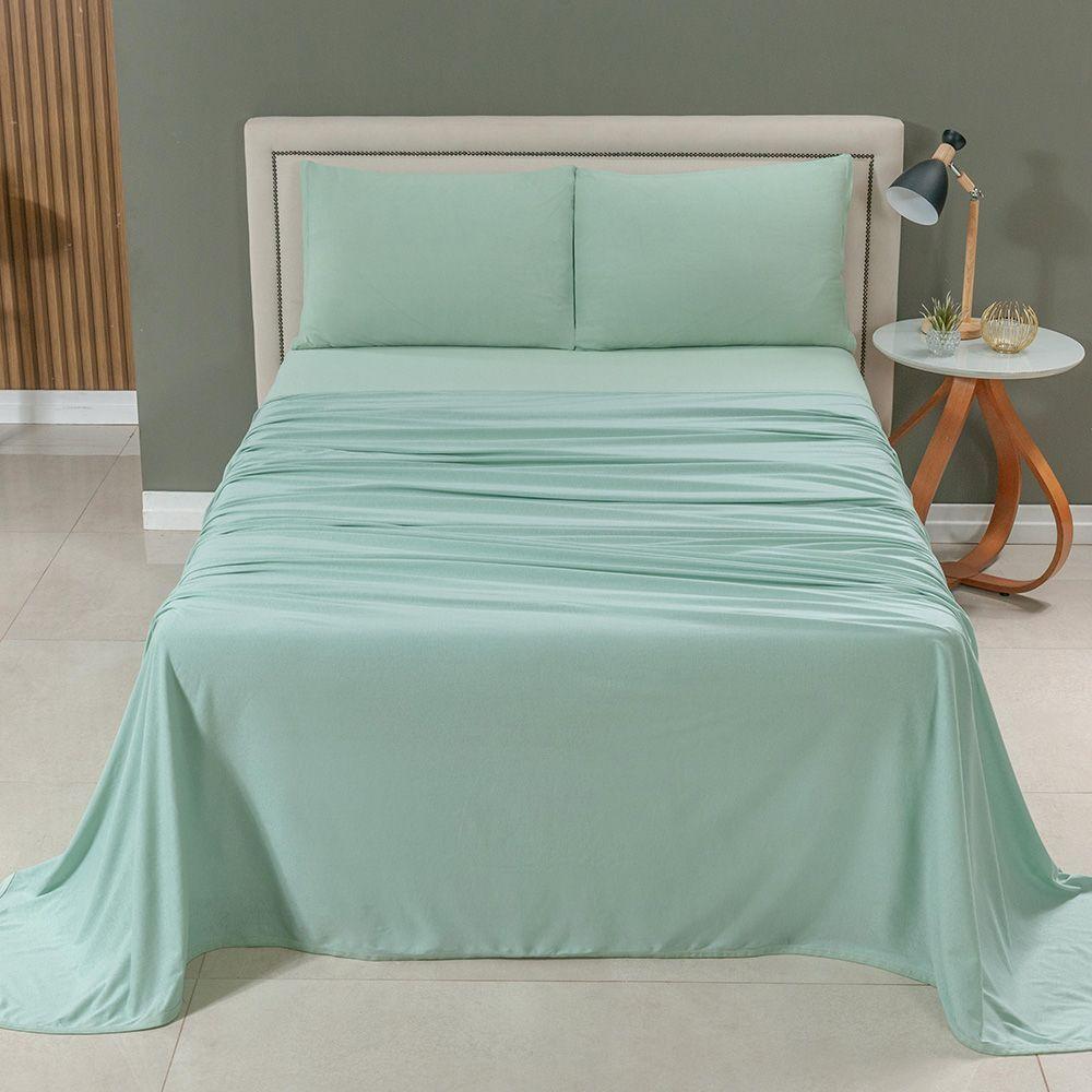 Jogo De Cama Lençol Sereno King Em Malha Algodão 4 Peças Verde 100% Algodão - 3