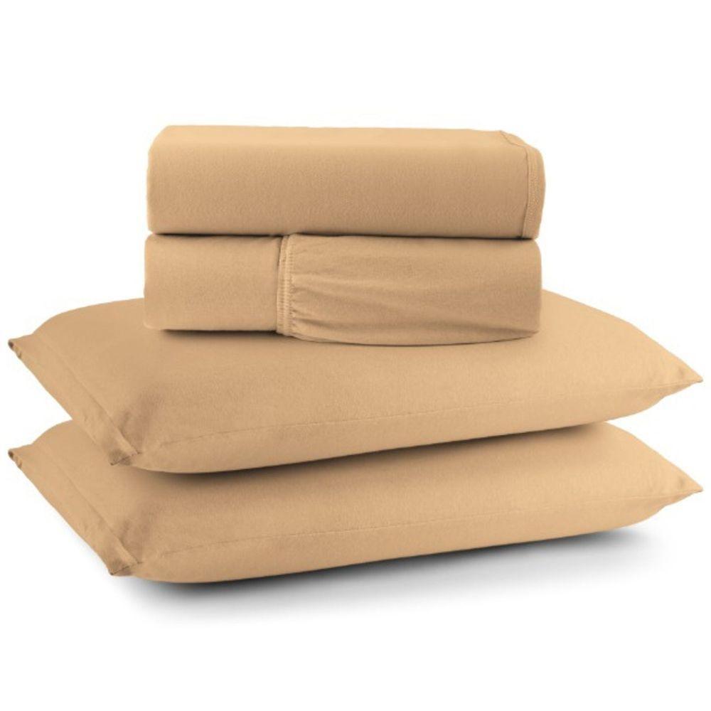 Jogo De Cama Lençol Sereno Queen Em Malha Algodão 4 Peças Mostarda 100% Algodão - 1