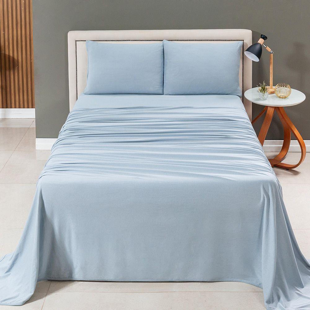 Jogo De Cama Lençol Sereno Solteiro 3 Peças Em Malha Algodão Cinza 100% Algodão - 3