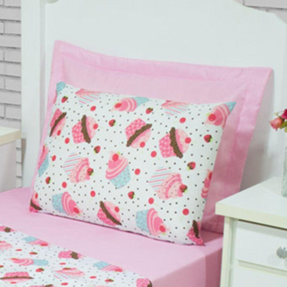 Jogo De Cama Lençol Solteiro Alegria 2 Peças Cupcake Rosa 100% Poliéster - 2