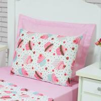 Jogo De Cama Lençol Solteiro Alegria 2 Peças Cupcake Rosa 100% Poliéster - 2