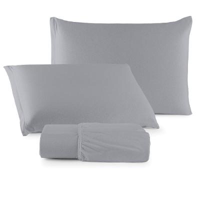 Jogo De Cama Lençol Sereno Casal Em Malha Algodão Cinza 100% Algodão