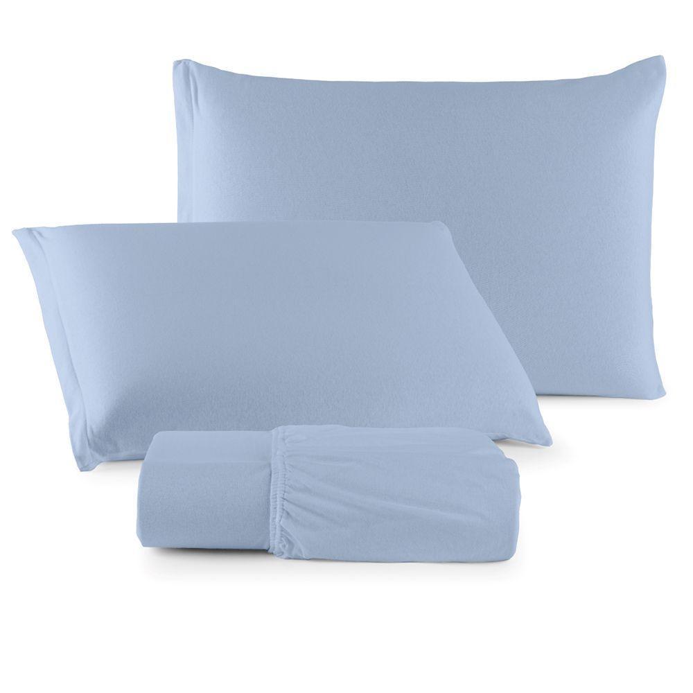 Jogo De Cama Lençol Sereno Queen Em Malha Algodão Azul Claro 100% Algodão - 1