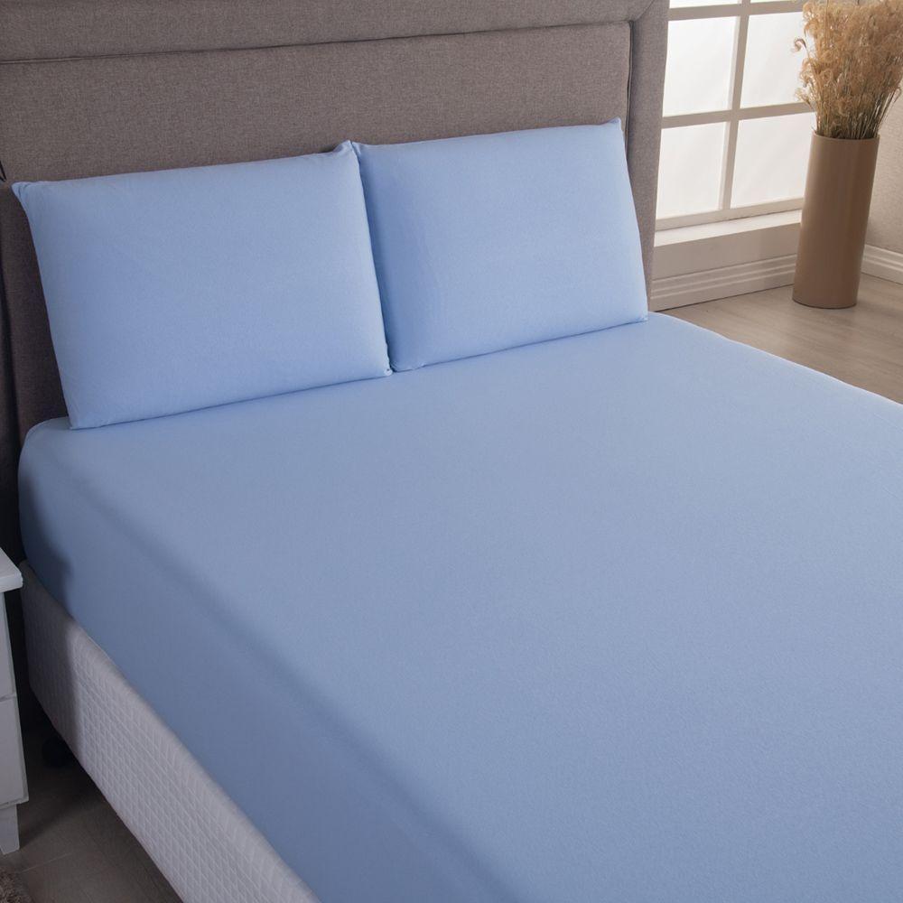 Jogo De Cama Lençol Sereno Queen Em Malha Algodão Azul Claro 100% Algodão - 2